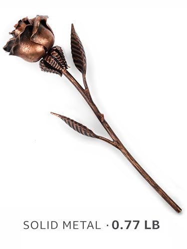 Handcrafted Steel Rose with Copper Patina - 11.4-Inch Romantic Gift