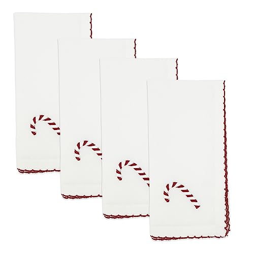 Festive Candy Cane Cotton Napkins Set of 4 - Christmas Table Decor