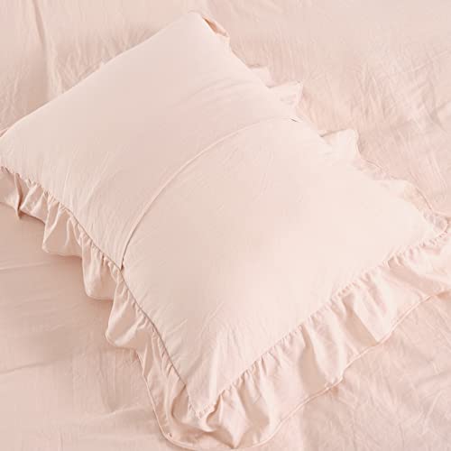 Pink Ruffled Duvet Cover Set - Twin Size Vintage French Country Bedding