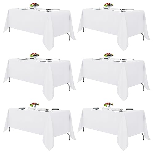 White Rectangular Tablecloths 70x120 Inch (6 Pack) for 6-8 Ft Tables