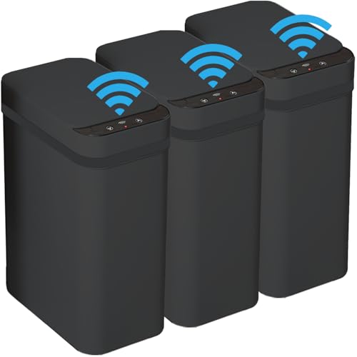 3-Pack 2.5-Gallon Automatic Touchless Trash Can - Narrow Motion Sensor Bin