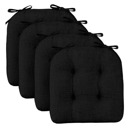 Non-Slip Dining Chair Cushions, Tufted Foam Kitchen Chair Pads Set of 4, Black