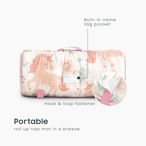 Toddler Nap Mat with Minky Fleece Blanket and Pillow - Unicorn Floral