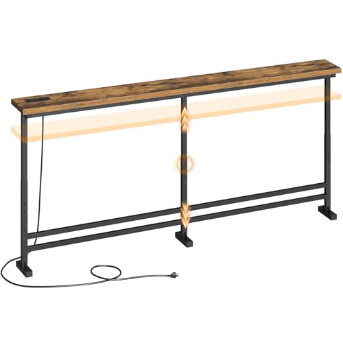 70.9" Adjustable Height Console Table with Power Outlet, Narrow Sofa Table