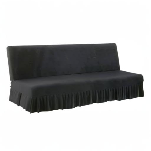 Dark Grey Stretch Armless Futon Cover with Skirt for Sofa Bed, Washable, Fits 68-85"