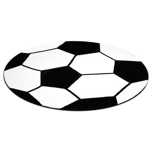 31-Inch Round Soccer Area Rug, Non-Slip Sports Bedroom Mat for Kids