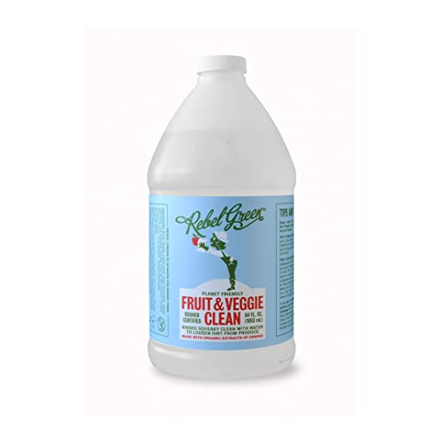 Rebel Green Fruit & Veggie Clean ? Plant-Based Produce Cleaner?Natural Fruit and Vegetable Wash with No Aftertaste ? Chemical & Wax Removal ? Made with Organic Extracts of Citrus ? Half Gallon