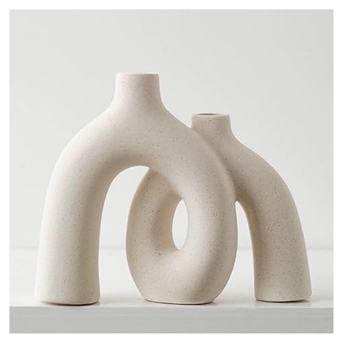Matte Ceramic Hug Donut Vase Set - Modern Boho Home Decor (Cream White)