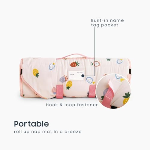 Strawberry Toddler Nap Mat with Attached Pillow and Blanket 52x22