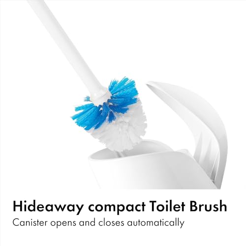 Compact Toilet Brush & Holder Set with Auto-Open Canister Door & Drip Tray