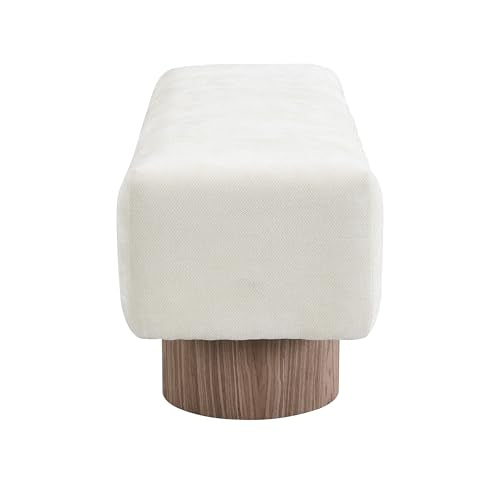 50-inch Upholstered Dining Bench, Light Beige Chenille Ottoman Seating