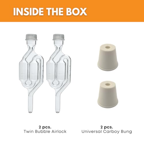 Twin Bubble Airlock and Carboy Bung 2-Pack for Fermentation