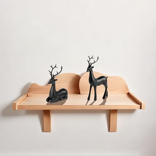 Black Small Reindeer Sculptures, 2 Pcs Matte Black Deer Christmas Decor, Modern Holiday Deer Statues, Reindeer Sculpture for Living Room, Bedroom, Office Desktop, Mantel, Shelf & Tabletop Decor