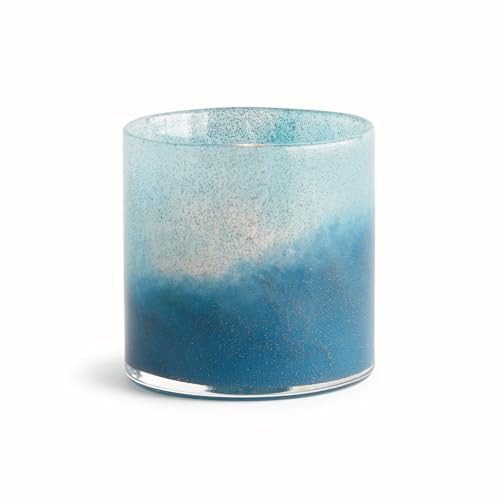 Blue Glass Hurricane Candle Holder - Coastal Style, Handcrafted, 8-Inch