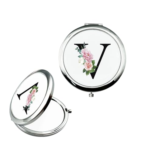 V Monogram Compact Mirror - Personalized Gift for Women & Girls, 2-Sided 180° Adjustable Pocket Mirror
