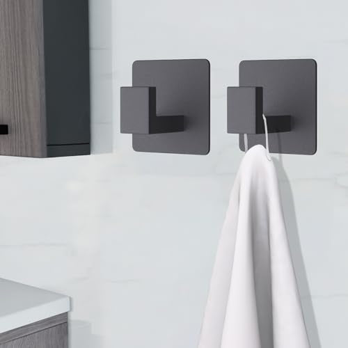 4-Pack Adhesive Wall Hooks - Heavy Duty Space Aluminum Towel Hooks (Black)