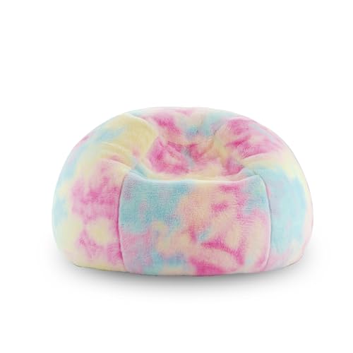 Rainbow Faux Rabbit Fur Memory Foam Bean Bag Chair for Kids