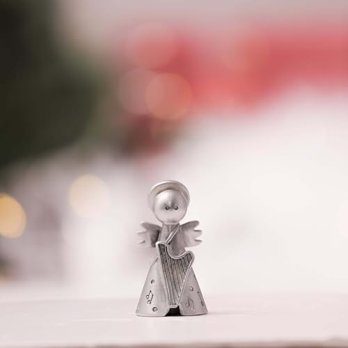 Handmade Pewter Angel with Harp Nativity Figurine - Christmas Decor, 2.5 Inch