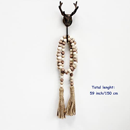 Rustic Farmhouse Wood Bead Garland with Tassels, 59-Inch Decorative String
