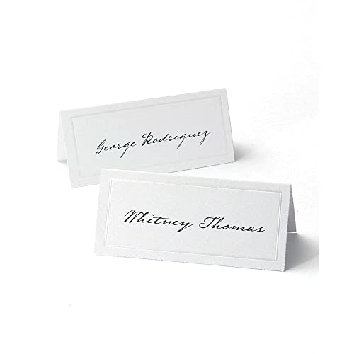 Printable White Pearl Place Cards, 48 Count for Weddings and Events