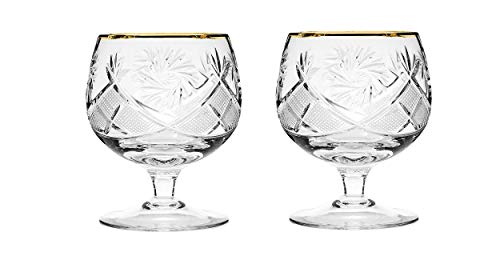 Neman Set of 2 Russian Crystal Brandy Snifter Glasses 11oz with Gold - Vintage Drinkware