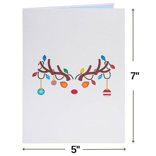 Paper Love 3D Reindeer Pop Up Christmas Card with Envelope & Removable Note Tag (5 x 7) - Reindeer Variation