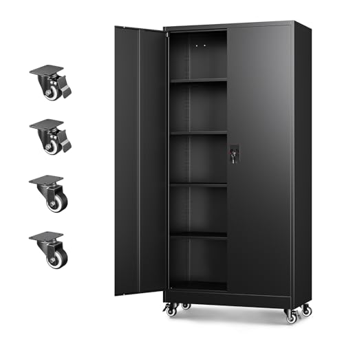 75-Inch Rolling Metal Garage Storage Cabinet with Lockable Doors - Black