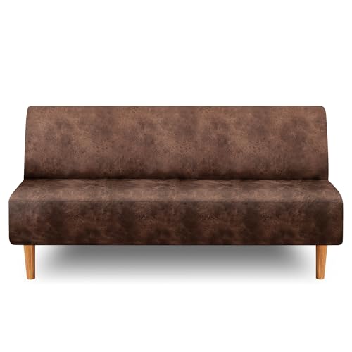 Leather Look Futon Slipcover - Armless Stretch Cover for Sofa Bed