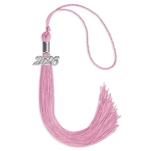Pink Graduation Tassel with Silver 2026 Date Drop Charm