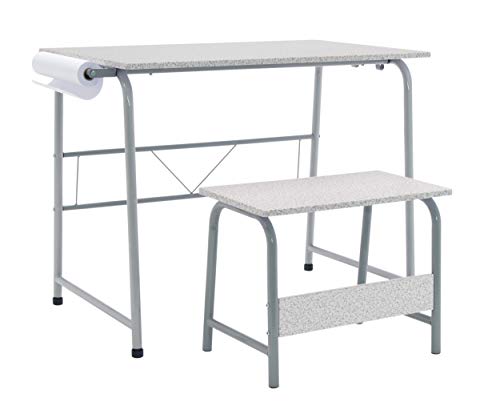 Compact Kids Art Table and Bench Set with Paper Roll, Grey