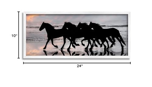 Stupell Industries Wild Horses Sunset Beach Silhouettes Galloping Animals, Design by PHBurchett White Framed Wall Art, 24 x 10, Blue