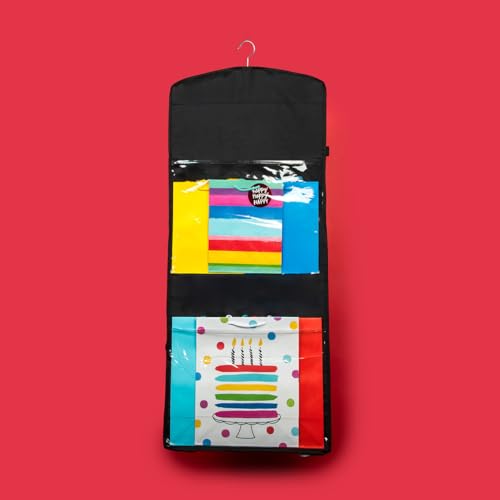 Gift Wrap Organizer Storage Container with Pockets and Roll Slots, Black