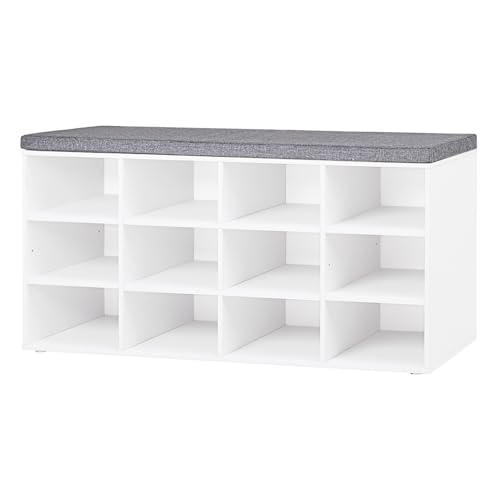 41-Inch Shoe Storage Bench with Washable Cushion, 12-Cubby Entryway Rack