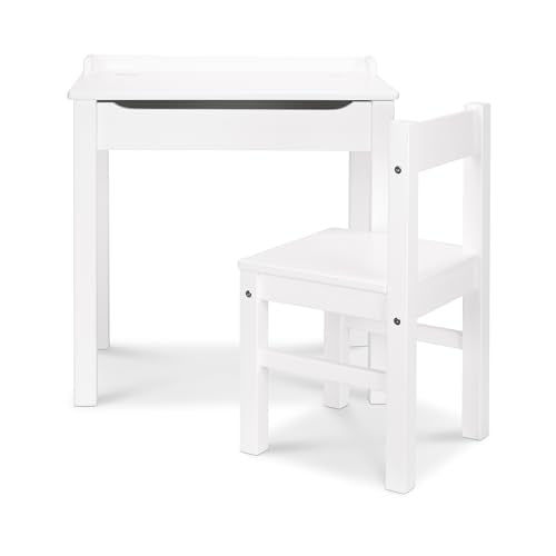 Wooden Lift-Top Kids Desk and Chair Set - White Toddler Furniture