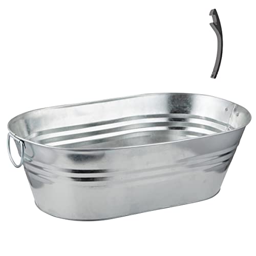 Katai 1 Pack Galvanized Steel Drinks Bucket - 5.5 Gallon Rustic Oval Cooler with Handles & Bottle Opener