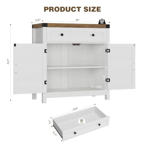 Farmhouse Kitchen Storage Cabinet with Drawer and Adjustable Shelf