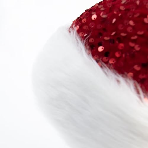 KorhLeoh Red Sequin Santa Hat for Men & Women - Glittery Party Christmas Hat, Medium