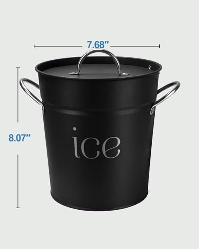 3 Qt Insulated Black Galvanized Ice Bucket with Lid, Scoop & Handles