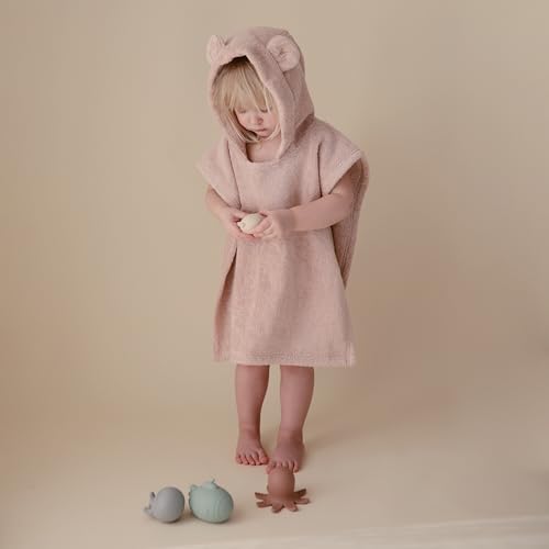 Organic Cotton Toddler Poncho Towel with Hood - Blush, Ages 1-3