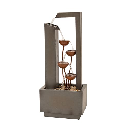 38-Inch Tall Metal Sculptural Flower Multi-Tier Freestanding Water Fountain