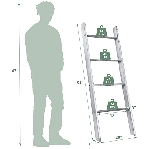 4-Tier Wooden Blanket Ladder - 4.5 ft Farmhouse Leaning Storage Shelf