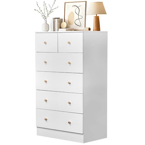 Modern 5-Drawer Wood Dresser with Rose Gold Handles for Bedroom Storage