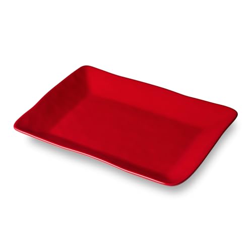 Red Christmas Rectangular Stoneware Serving Platter for Holiday Appetizers