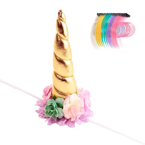 Floral Unicorn Horn Headband & Hair Tinsel Costume Set for Horses