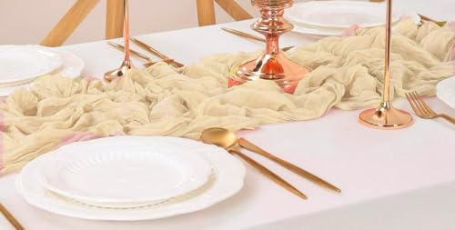 MDS 3 Pack Champagne Cheesecloth Table Runners 10Ft x 35 Inch for Weddings & Events