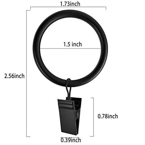 44 Pack Black Curtain Rings with Clips, 1.5-inch Heavy Duty Drapery Hangers