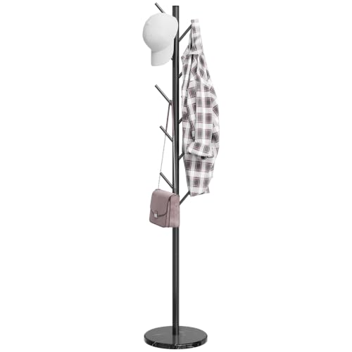Adjustable Height Metal Coat Rack with Natural Marble Base, 10 Hooks