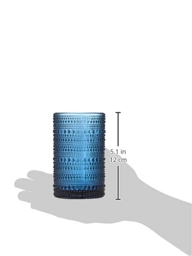Hobnail Beaded Glassware Set, 13 Oz Vintage Iced Beverage Glasses, Blue (6)