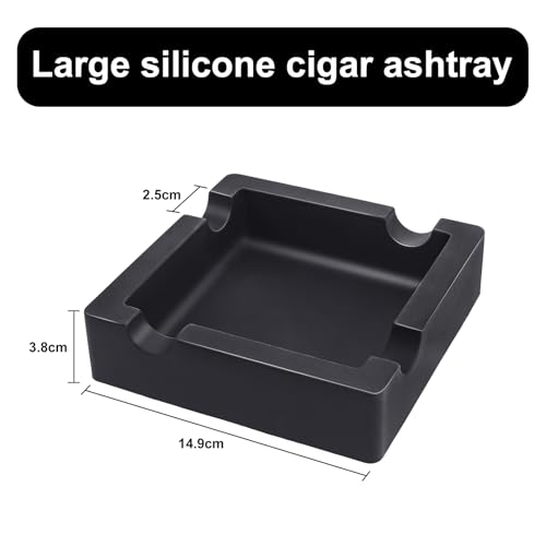 Unbreakable Silicone Cigar Ashtray - Large 4-Rest Outdoor Matte Black Tray