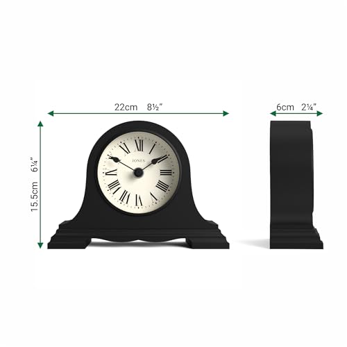 Small Mantel Clock, Traditional Napoleon Hat Design, Black, Roman Numerals